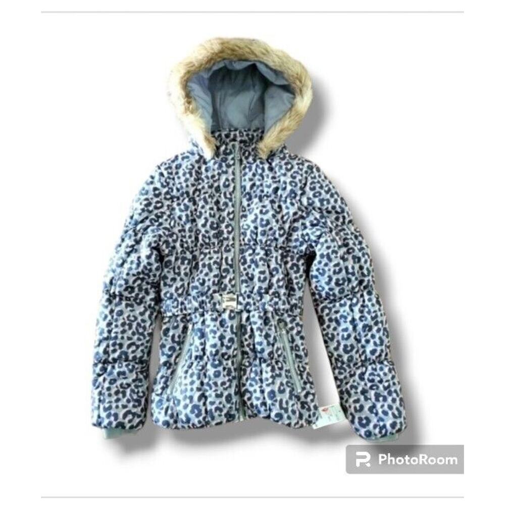 nwt H&M Leopard Cheetah Pink/gray Print Puffer Removeable Hood Jacket Size 14
